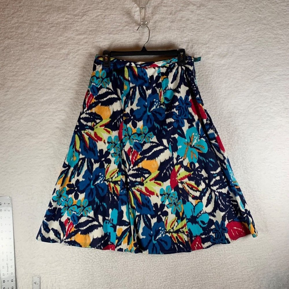 Chico's Women's Multicolor Floral Side Zip A-Line Cotton Midi Skirt Size 1 8789